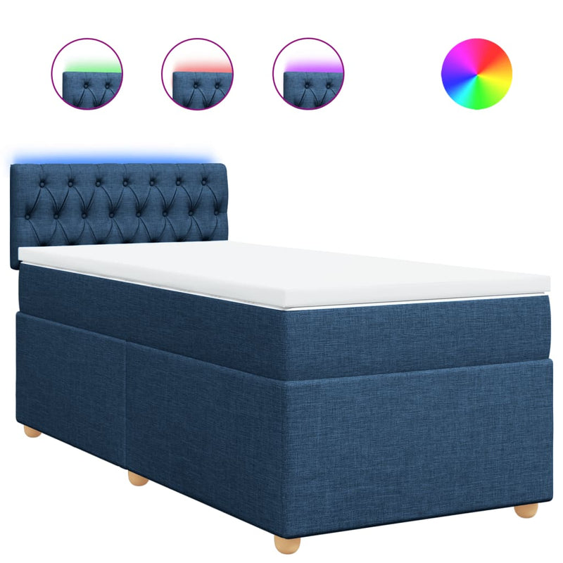 Pat box spring cu saltea, albastru, 100x200 cm, textil