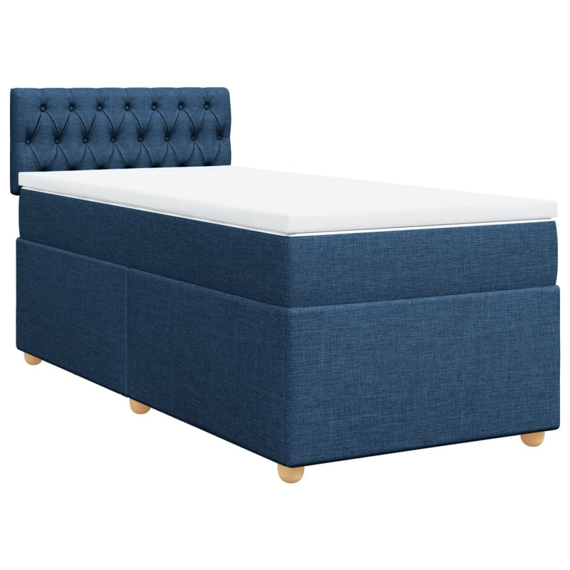 Pat box spring cu saltea, albastru, 100x200 cm, textil