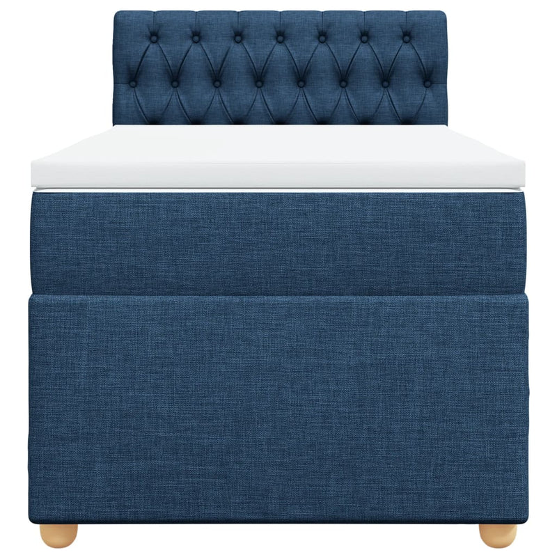 Pat box spring cu saltea, albastru, 100x200 cm, textil