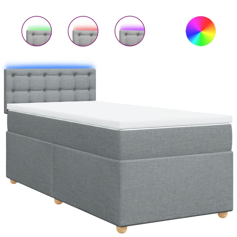Pat box spring cu saltea, gri deschis, 100x200 cm, textil