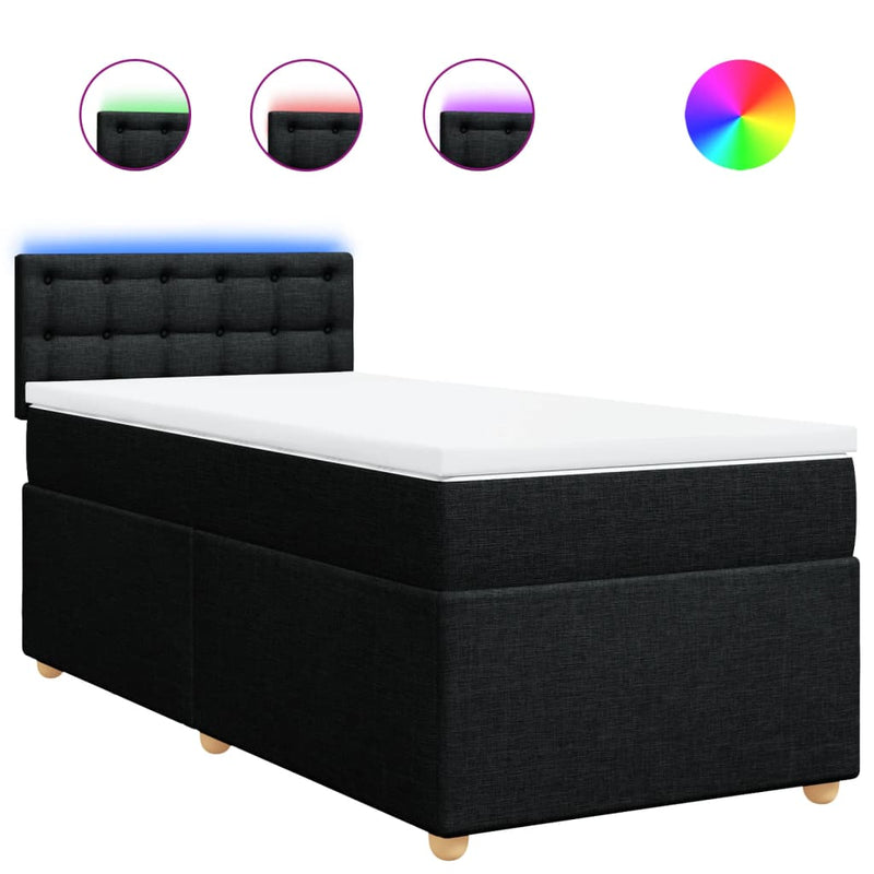 Pat box spring cu saltea, negru, 100x200 cm, textil