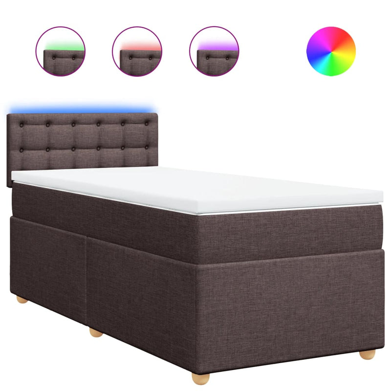 Pat box spring cu saltea, maro închis, 100x200 cm, textil