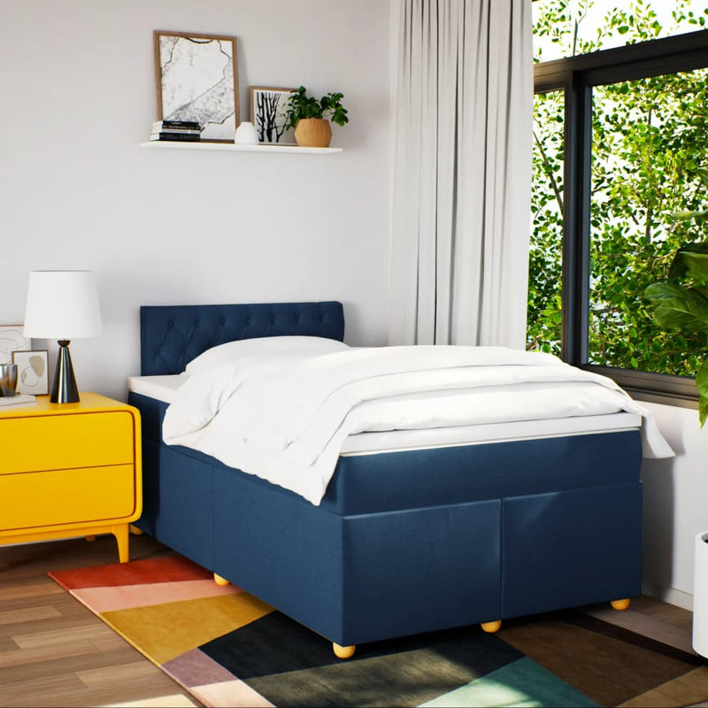 Pat box spring cu saltea, albastru, 120x190 cm, material textil