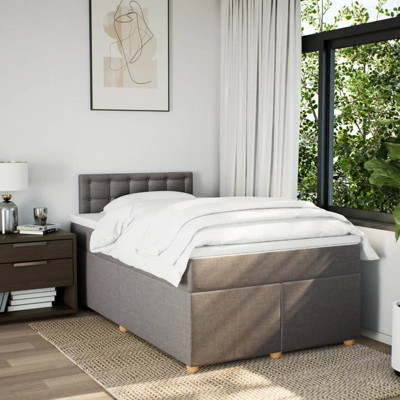 Pat box spring cu saltea, taupe, 120x190 cm material textil