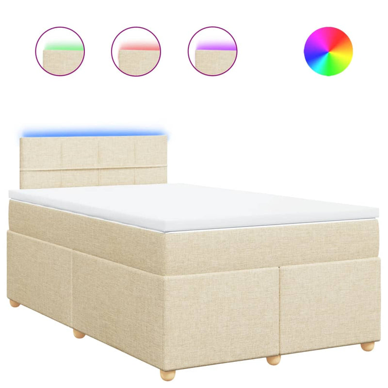 Pat box spring cu saltea, crem, 120x200 cm, textil