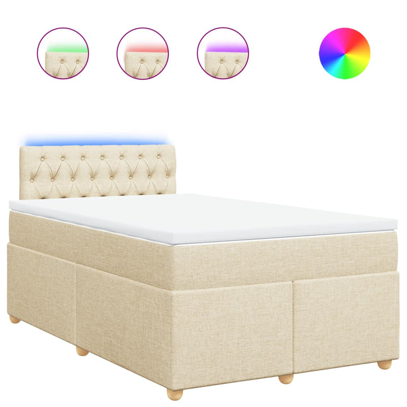Pat box spring cu saltea, crem, 120x200 cm, textil