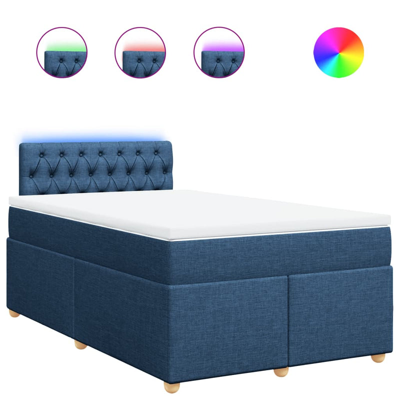 Pat box spring cu saltea, albastru, 120x200 cm, textil