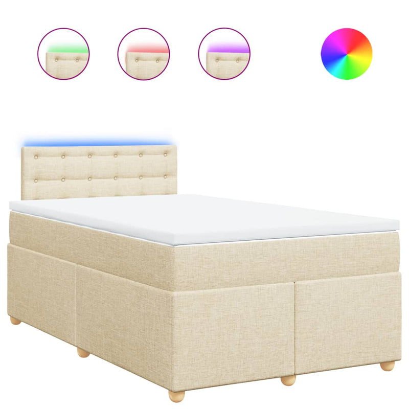Pat box spring cu saltea, crem, 120x200 cm, textil