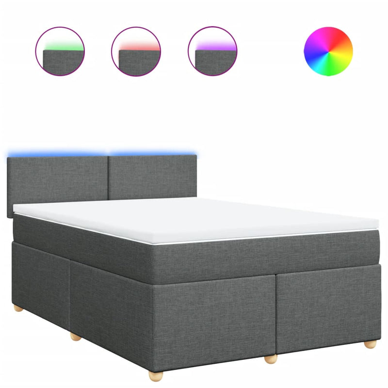 Pat box spring cu saltea, gri închis, 140x190 cm, textil