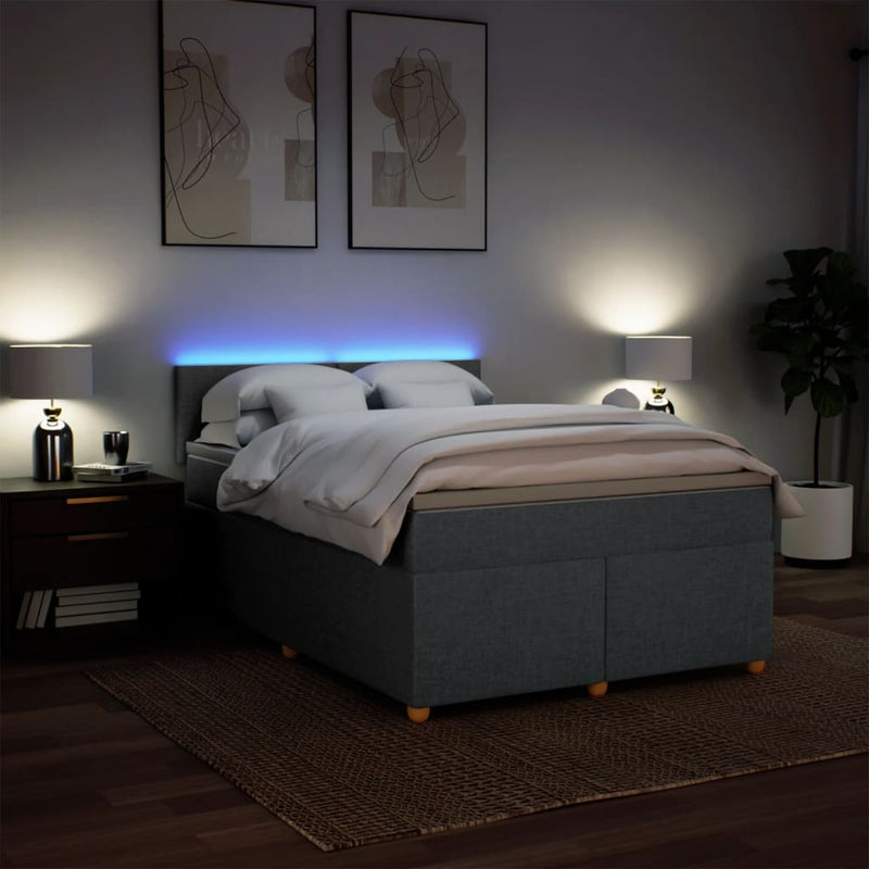 Pat box spring cu saltea, gri închis, 140x190 cm, textil