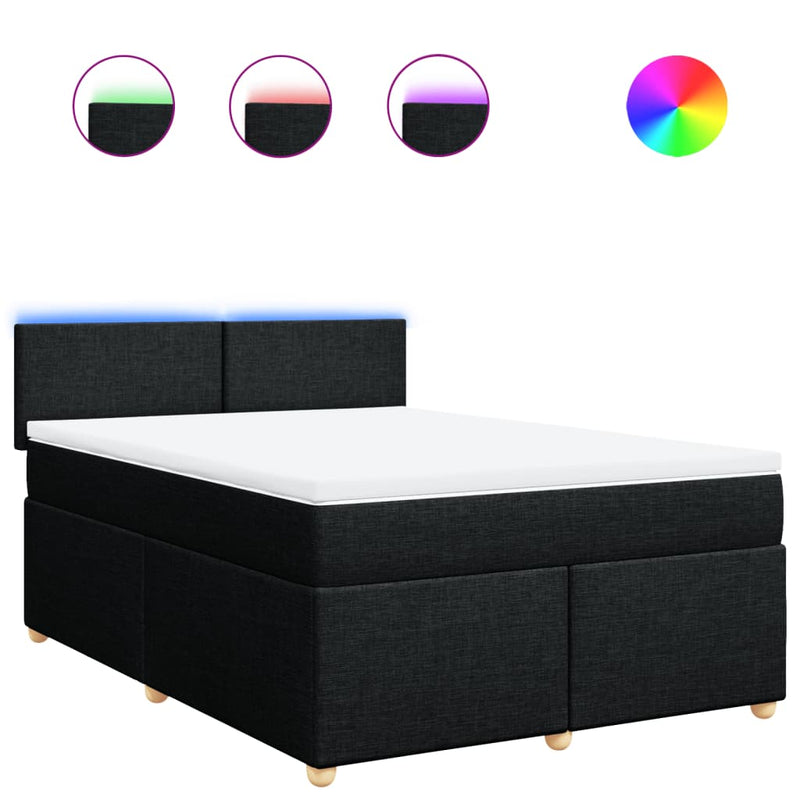 Pat box spring cu saltea, negru, 140x190 cm, textil