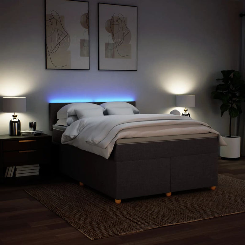 Pat box spring cu saltea, maro închis, 140x200 cm, textil