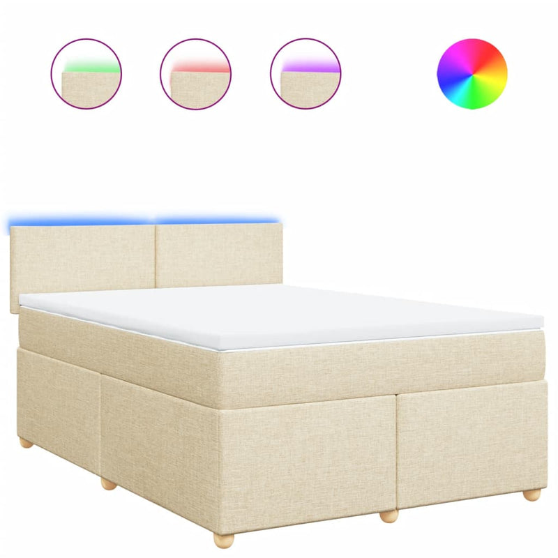 Pat box spring cu saltea, crem, 140x200 cm, textil