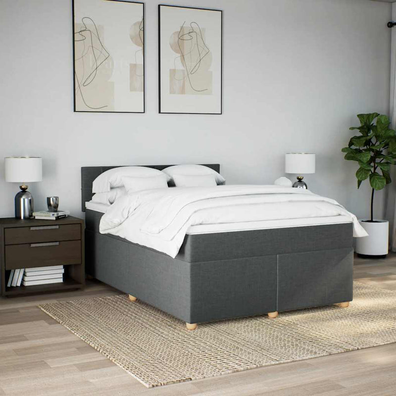 Pat box spring cu saltea, gri închis, 140x190 cm, textil