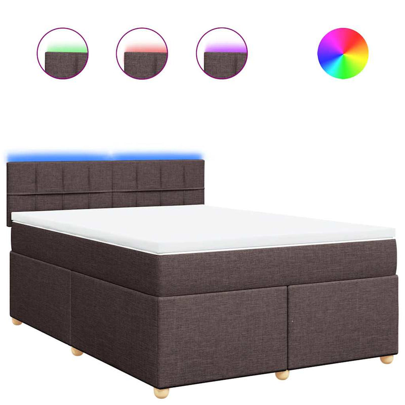 Pat box spring cu saltea, maro închis, 140x200 cm, textil