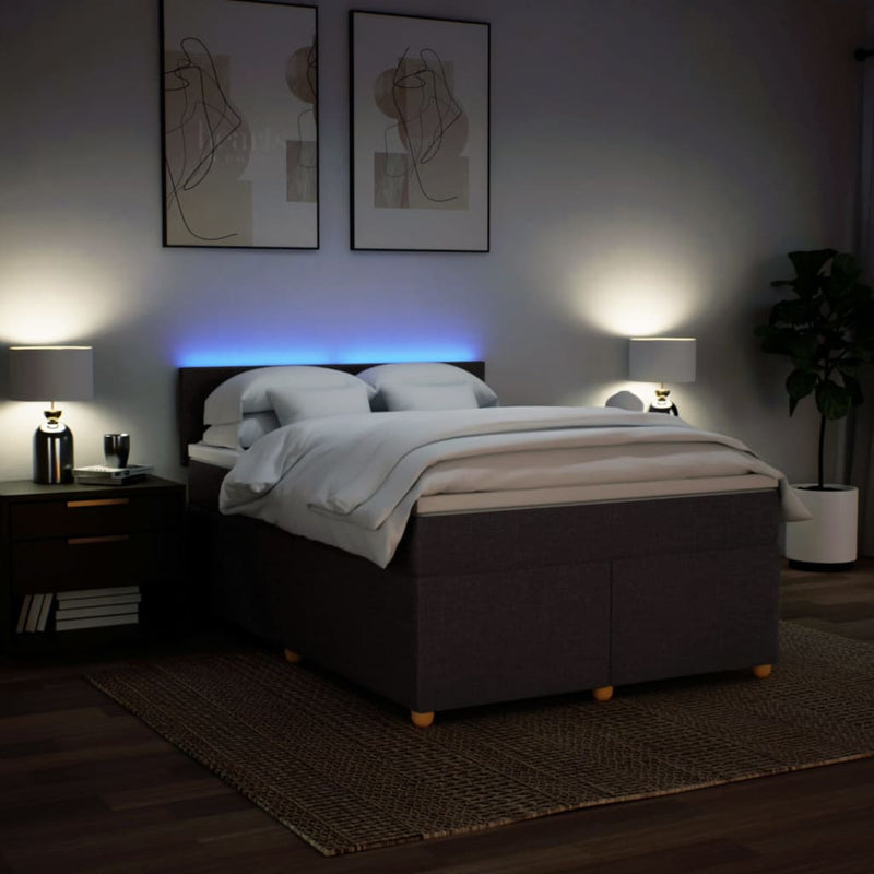 Pat box spring cu saltea, maro închis, 140x200 cm, textil