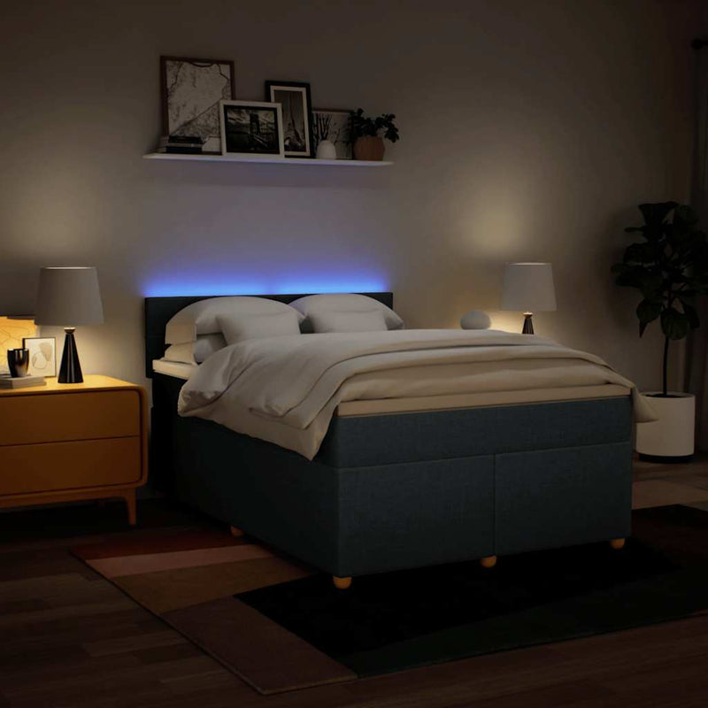 Pat box spring cu saltea, albastru, 140x200 cm, textil
