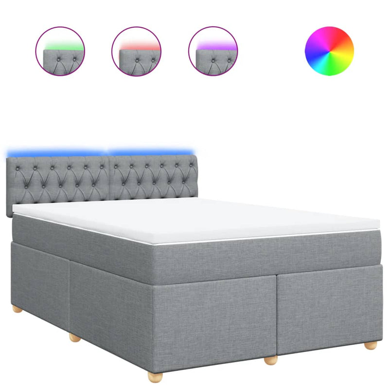 Pat box spring cu saltea, gri deschis, 140x190 cm, textil