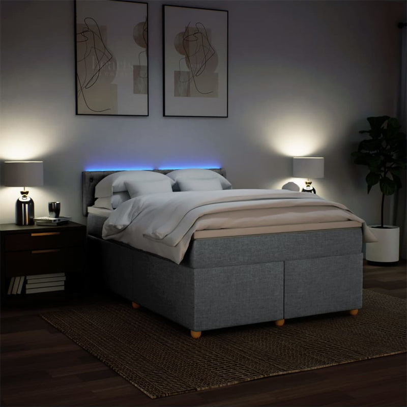 Pat box spring cu saltea, gri deschis, 140x190 cm, textil
