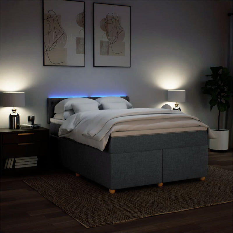 Pat box spring cu saltea, gri închis, 140x190 cm, textil