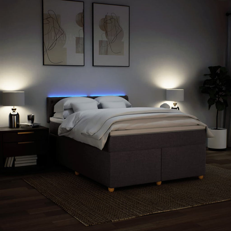 Pat box spring cu saltea, maro închis, 140x200 cm, textil