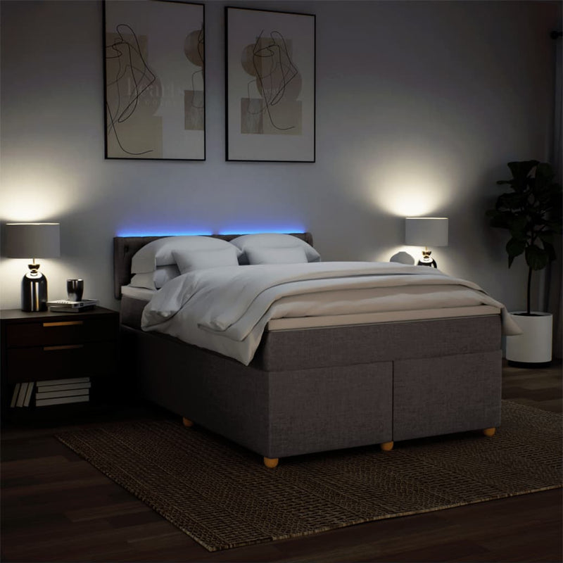 Pat box spring cu saltea, gri taupe, 140x200 cm, textil