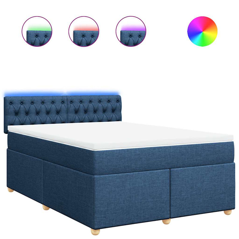 Pat box spring cu saltea, albastru, 140x200 cm, textil