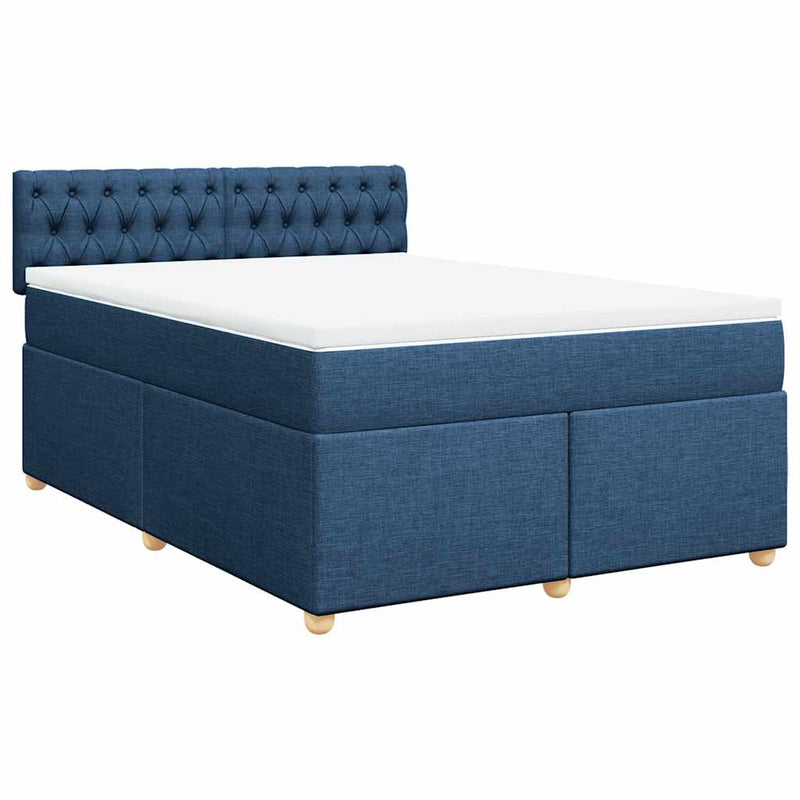Pat box spring cu saltea, albastru, 140x200 cm, textil