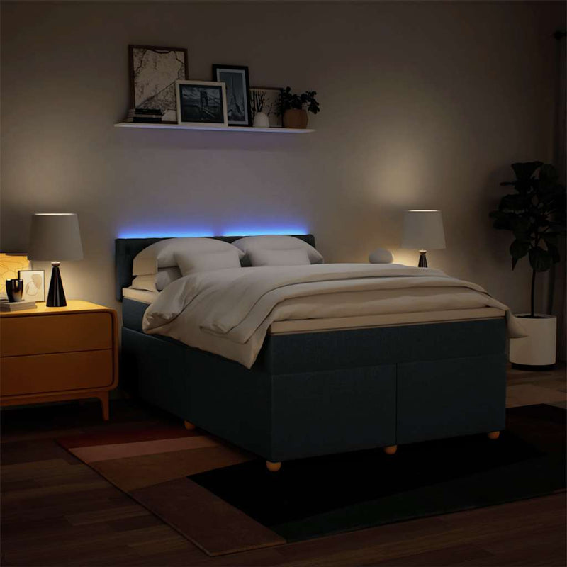 Pat box spring cu saltea, albastru, 140x200 cm, textil