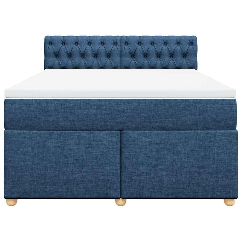 Pat box spring cu saltea, albastru, 140x200 cm, textil