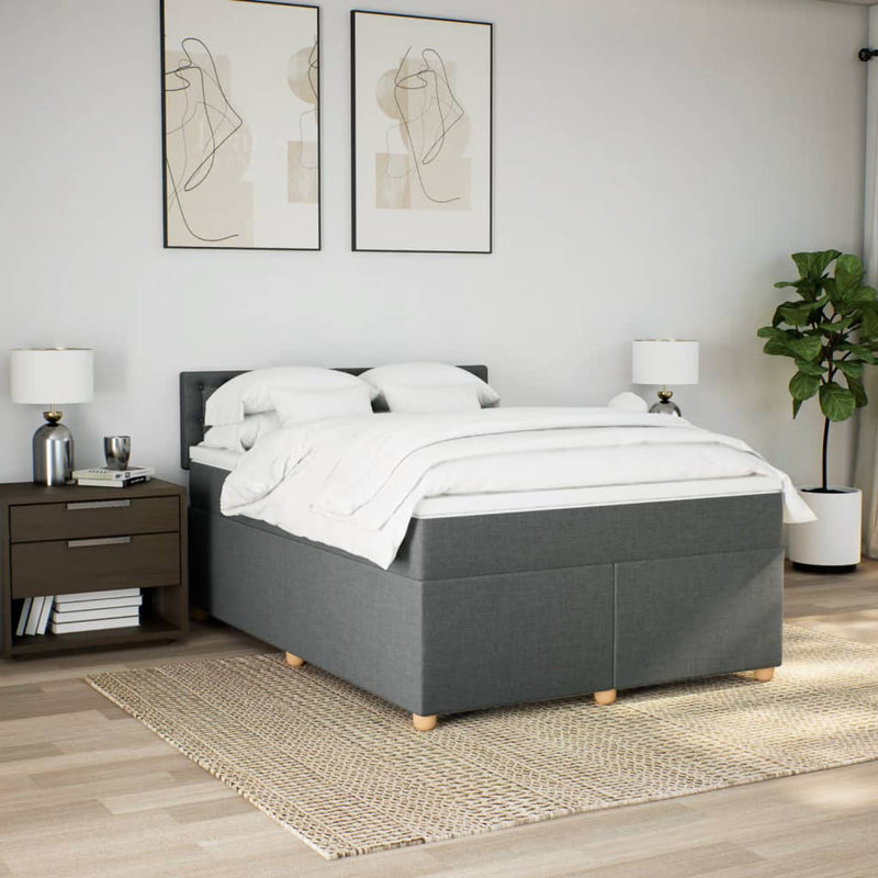 Pat box spring cu saltea, gri închis, 140x190 cm, textil