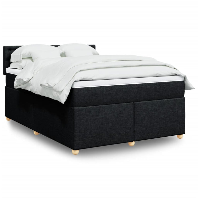 Pat box spring cu saltea, negru, 140x190 cm, textil