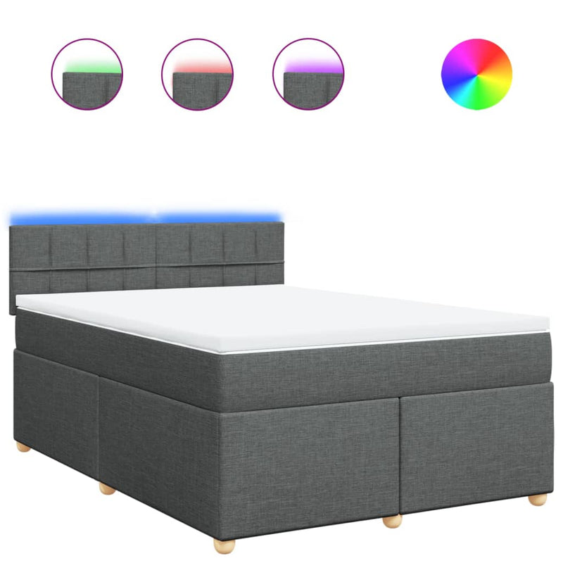 Pat box spring cu saltea, gri închis, 140x200 cm, textil