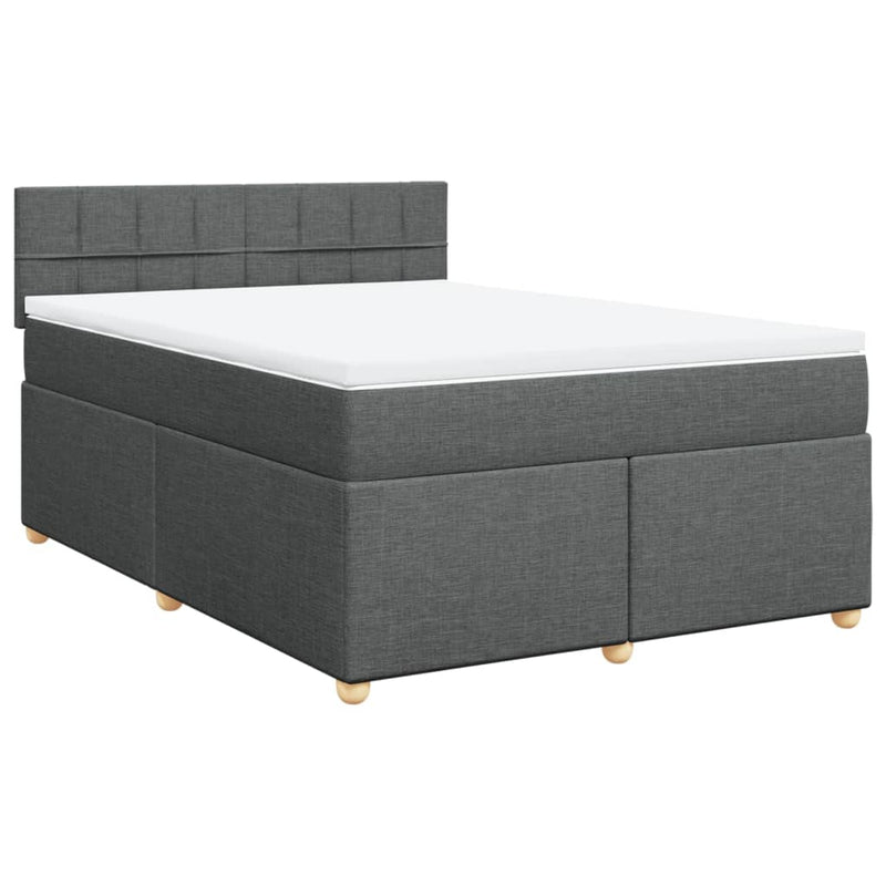 Pat box spring cu saltea, gri închis, 140x200 cm, textil