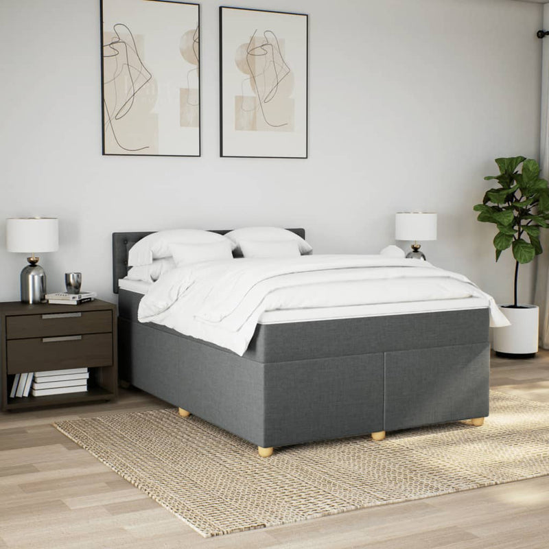 Pat box spring cu saltea, gri închis, 140x200 cm, textil