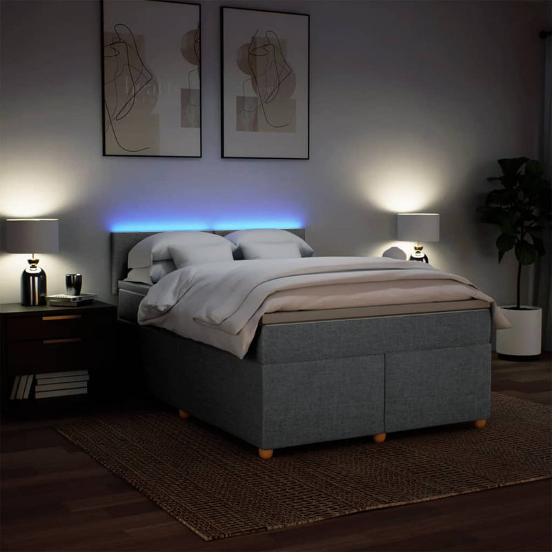 Pat continental cu saltea, gri deschis, 160x200 cm, textil