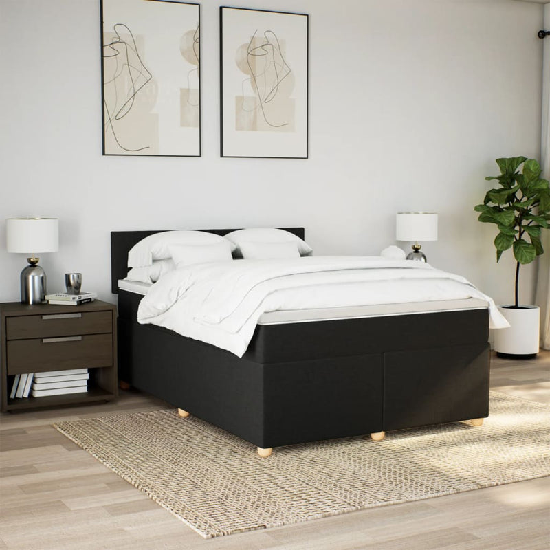 Pat box spring cu saltea, negru, 160x200 cm, textil