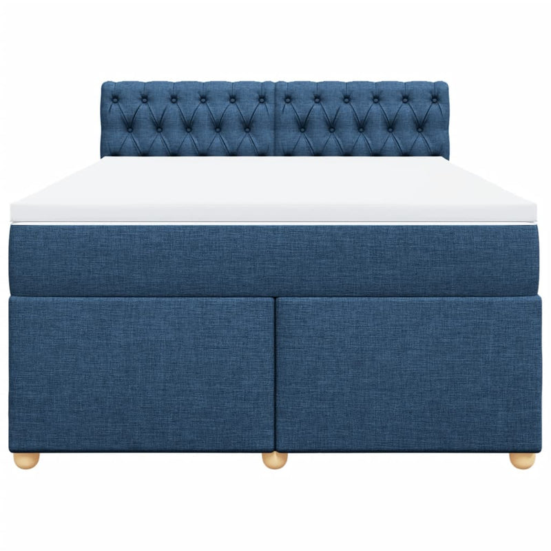 Pat continental cu saltea, albastru, 160x200cm, material textil