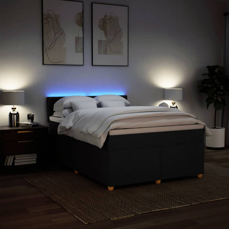 Pat box spring cu saltea, negru, 160x200 cm, textil