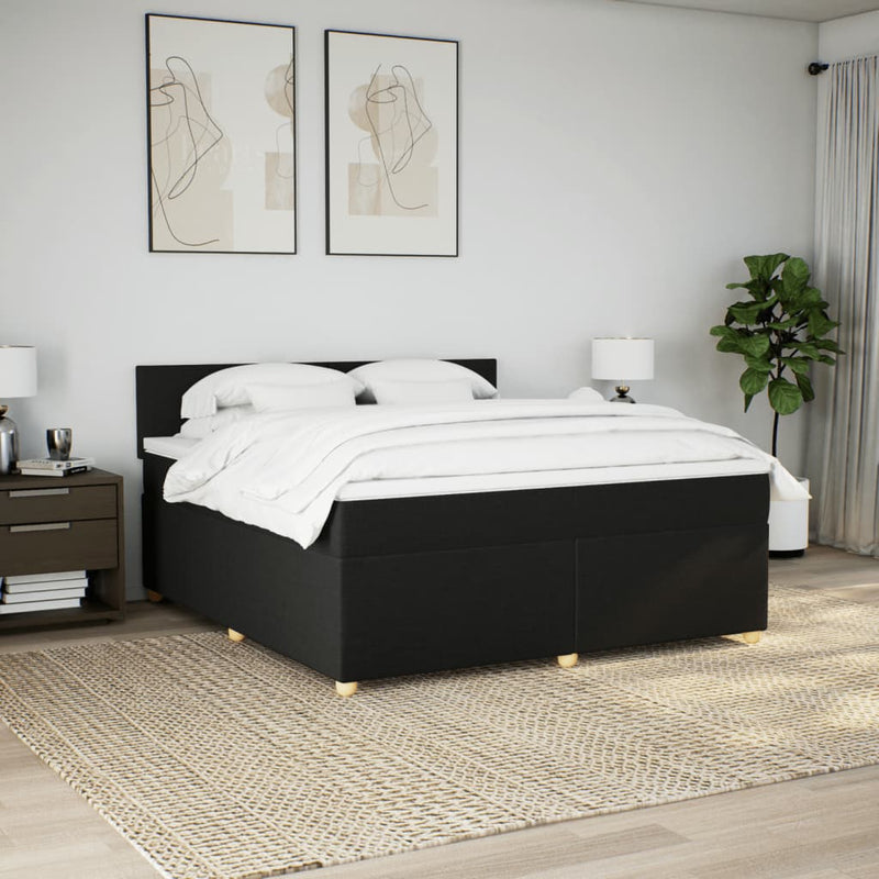 Pat box spring cu saltea, negru, 180x200 cm, catifea
