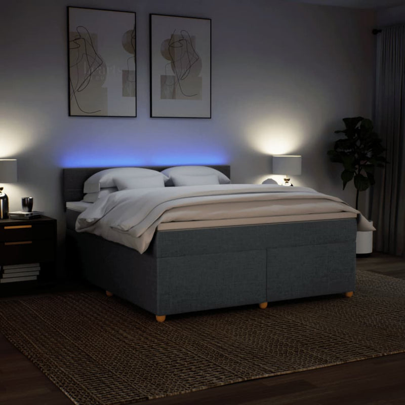 Pat box spring cu saltea, gri închis, 180x200 cm, textil