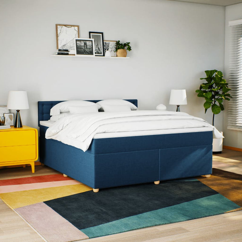 Pat box spring cu saltea, albastru, 180x200 cm, material textil