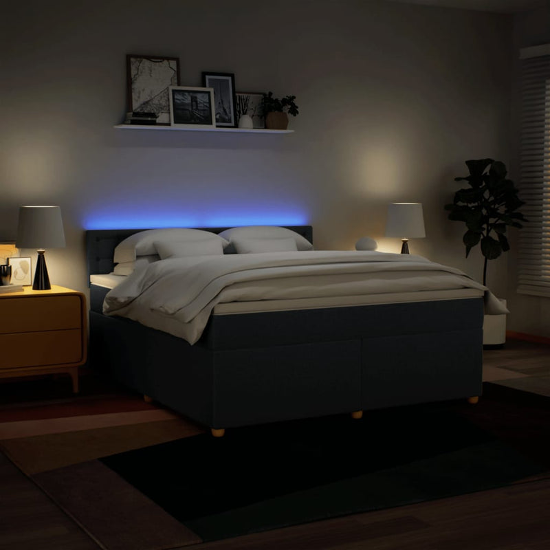 Pat box spring cu saltea, albastru, 180x200 cm, material textil