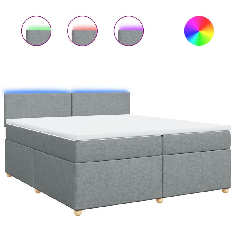 Pat box spring cu saltea, gri deschis, 200x200 cm, textil