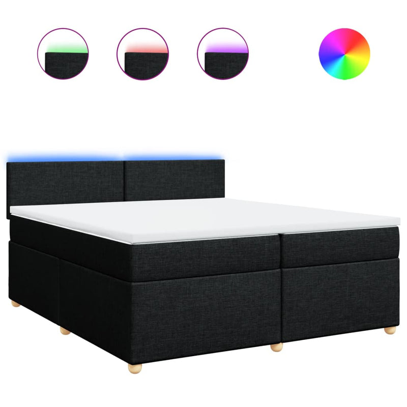 Pat box spring cu saltea, negru, 200x200 cm, textil
