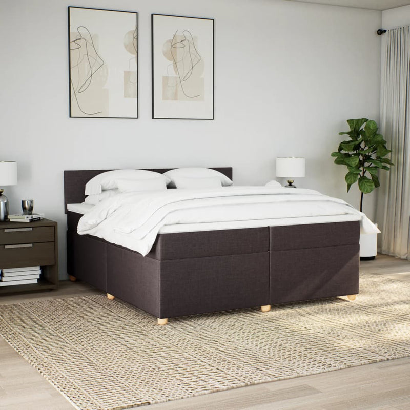Pat box spring cu saltea, maro închis, 200x200 cm, textil