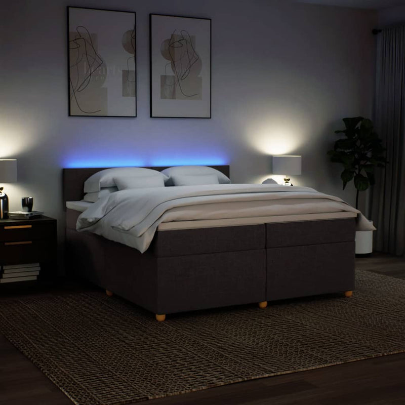 Pat box spring cu saltea, maro închis, 200x200 cm, textil