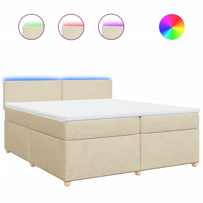 Pat box spring cu saltea, crem, 200x200 cm, textil