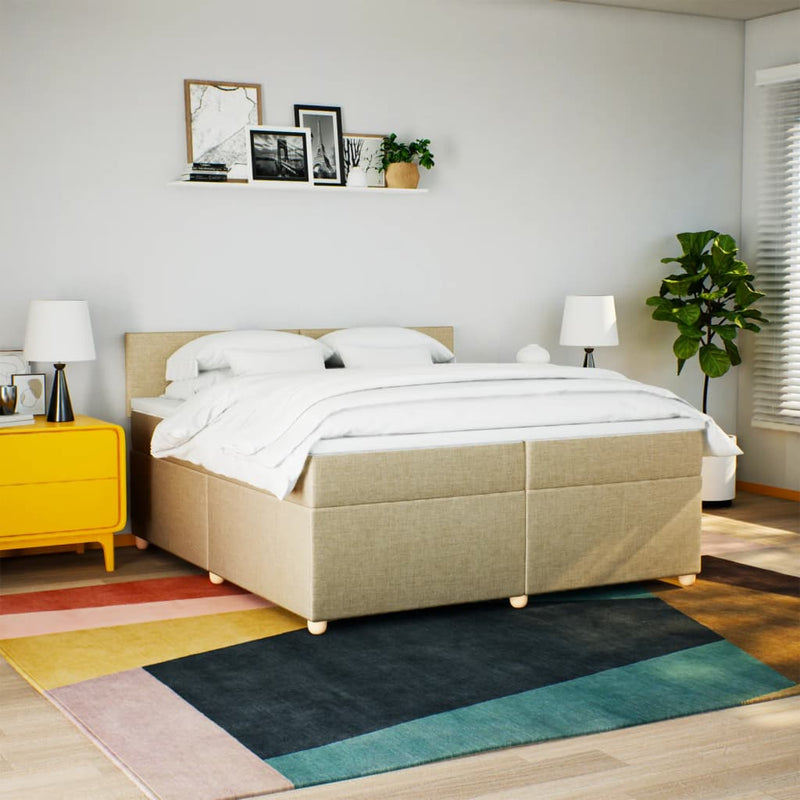 Pat box spring cu saltea, crem, 200x200 cm, textil