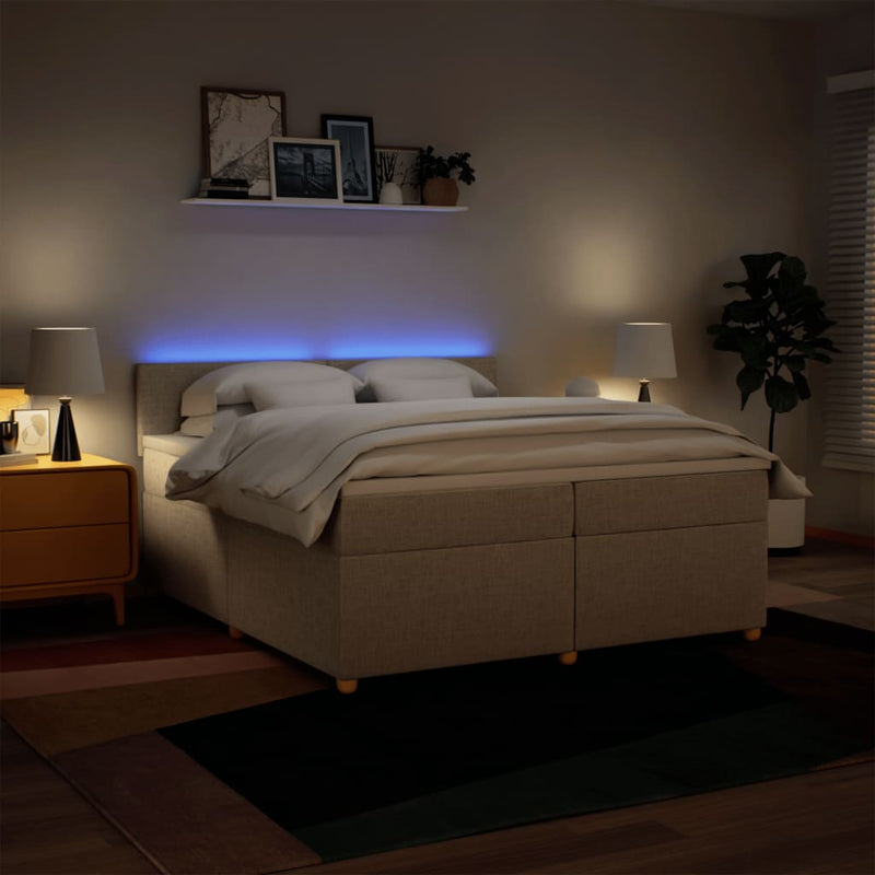 Pat box spring cu saltea, crem, 200x200 cm, textil